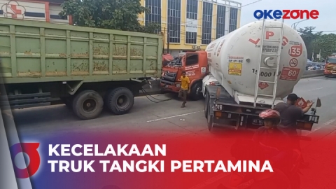 Ugal Ugalan Truk Tangki Pertamina Bermuatan Lpg Tabrak Dump Truk