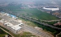 Foto Udara Kondisi Pembangunan Stasiun Kereta Cepat Jakarta-Bandung di Tegalluar Bandung