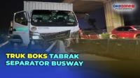 Sopir Mengantuk, Truk Boks Tabrak Separator Busway di Cawang