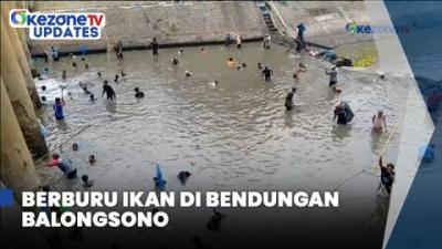 Ratusan Orang Berburu Ikan saat Bendungan Balongsono Jombang Dikuras