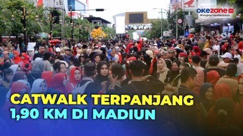 Pecahkan Rekor MURI, Fashion Show Kebaya Kartini di Catwalk Terpanjang 1,90 Km di Madiun