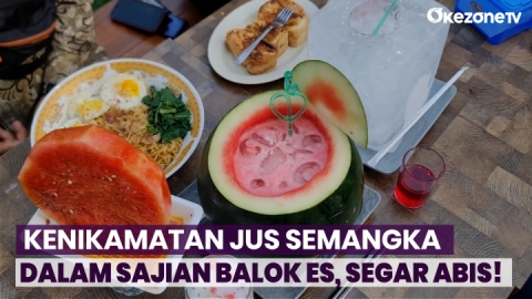 Perpaduan Susu dan Jus Semangka yang Disajikan dalam Balok Es, Menyegarkan